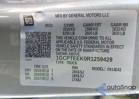 2024 Chevrolet Colorado Trail Boss from USA, damaged, VIN 1GCPTEEK0R1259429